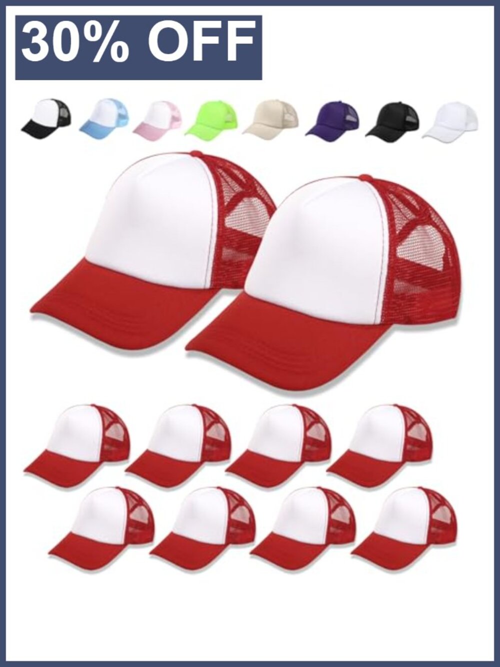 OKBA 10 Pack Sublimation Blank Baseball Caps Adjustable Polyester Mesh Trucker